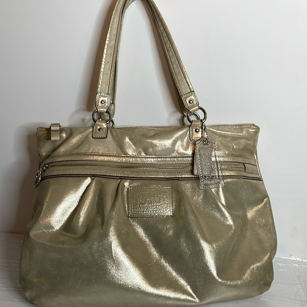 Gold Coach Preppy Bag